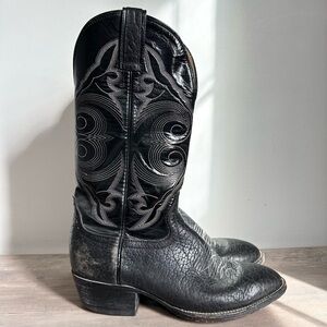 Vintage Hondo Black Leather Western Boots - Cowboy Boots Size 8 1/2 bullhide men